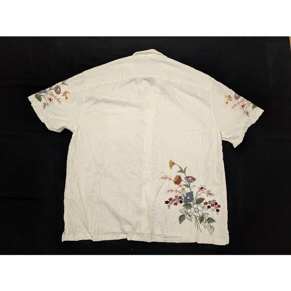 A&F Summer Linen Blend Button Up Embroidered Floral Shirt Mens XXL - Picture 8 of 10